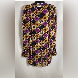 RHODE Floral-Pattern Blouse in Black, Purple & Mustard